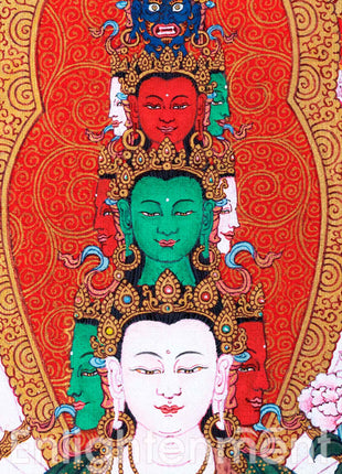 Himalayan Tibetan Thangka For 1000 Arm Chenrezig Sadhana Practice | Traditional Tibetan Bodhisattva Art