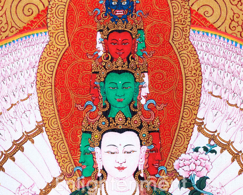 Himalayan Tibetan Thangka For 1000 Arm Chenrezig Sadhana Practice | Traditional Tibetan Bodhisattva Art