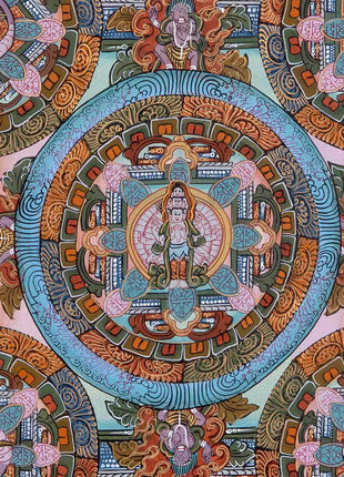 Hand-Painted Mandala Thangka With Brocade | Wall Decor Painting