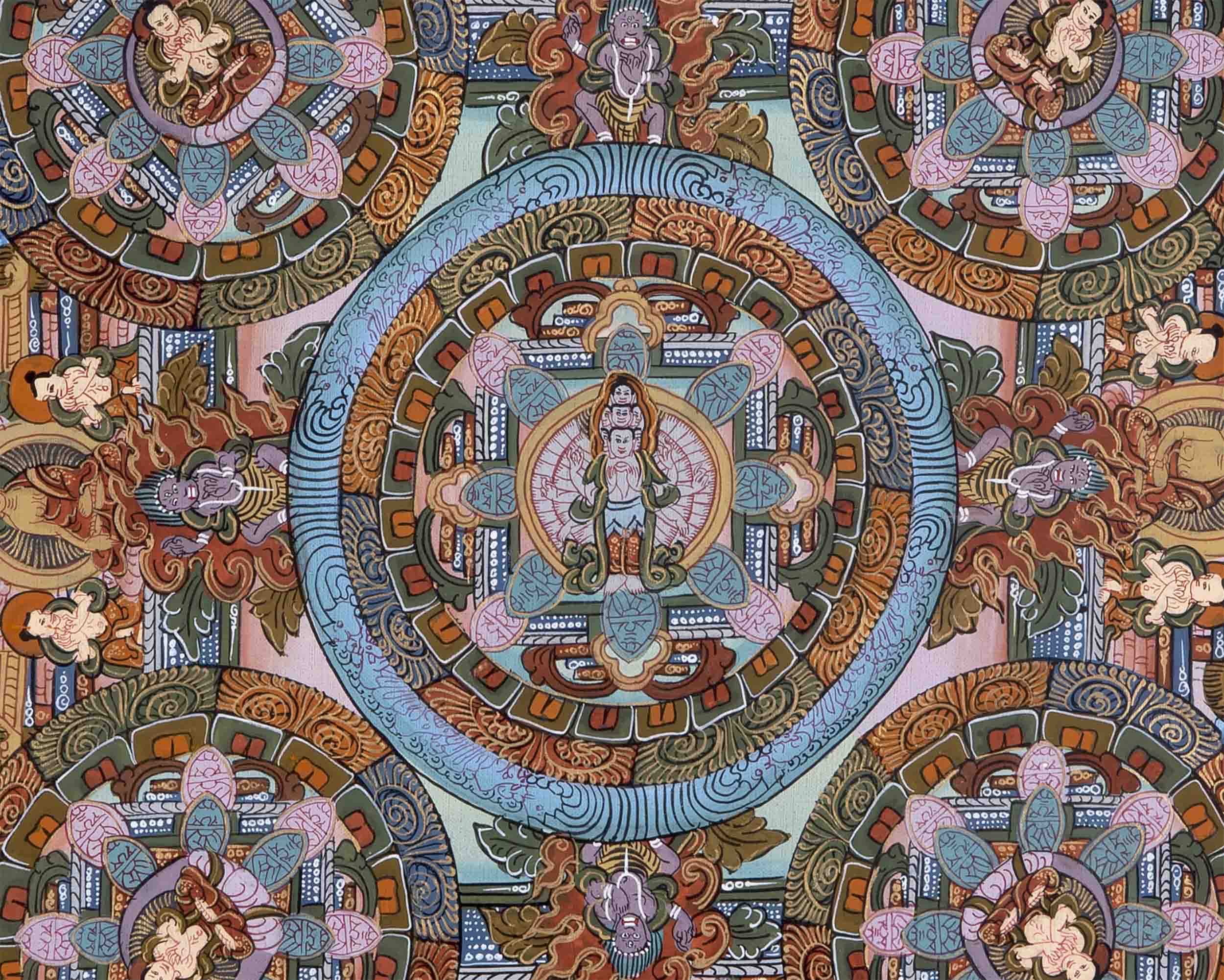 Hand-Painted Mandala Thangka With Brocade | Wall Decor Painting