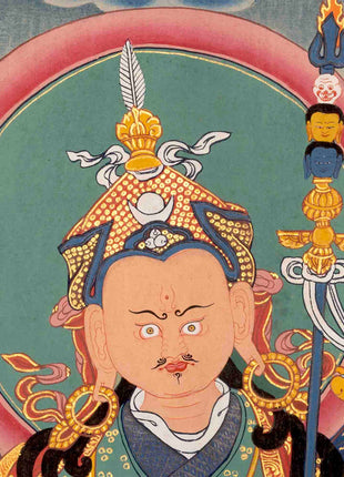 Handpainted Guru Rinpoche Surrounded By Dhyani Buddha Traditional Thangka |  Meditation And Yoga