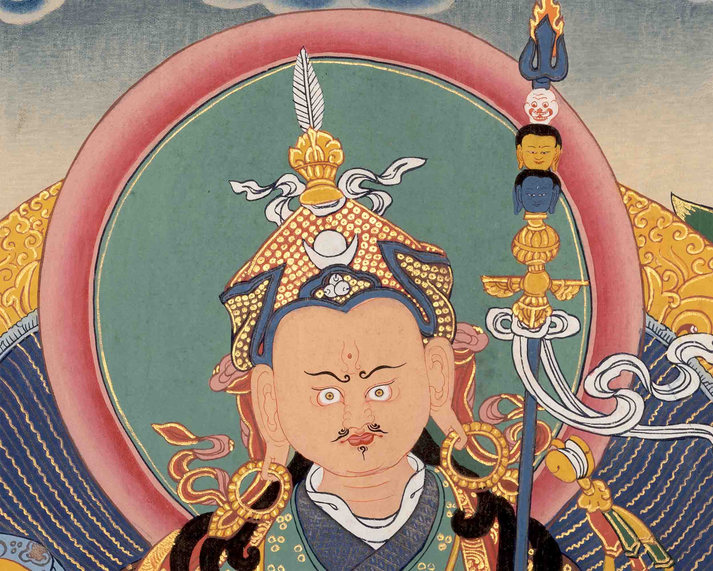 Handpainted Guru Rinpoche Surrounded By Dhyani Buddha Traditional Thangka |  Meditation And Yoga