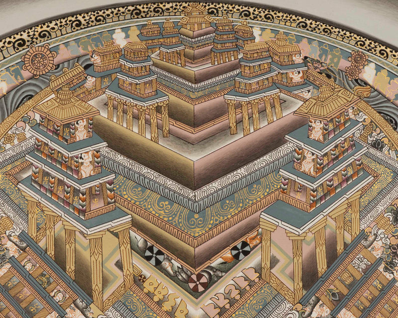 Kalachakra Palace Mandala | Handpainted 3D Art | Wall Hanging Decoration