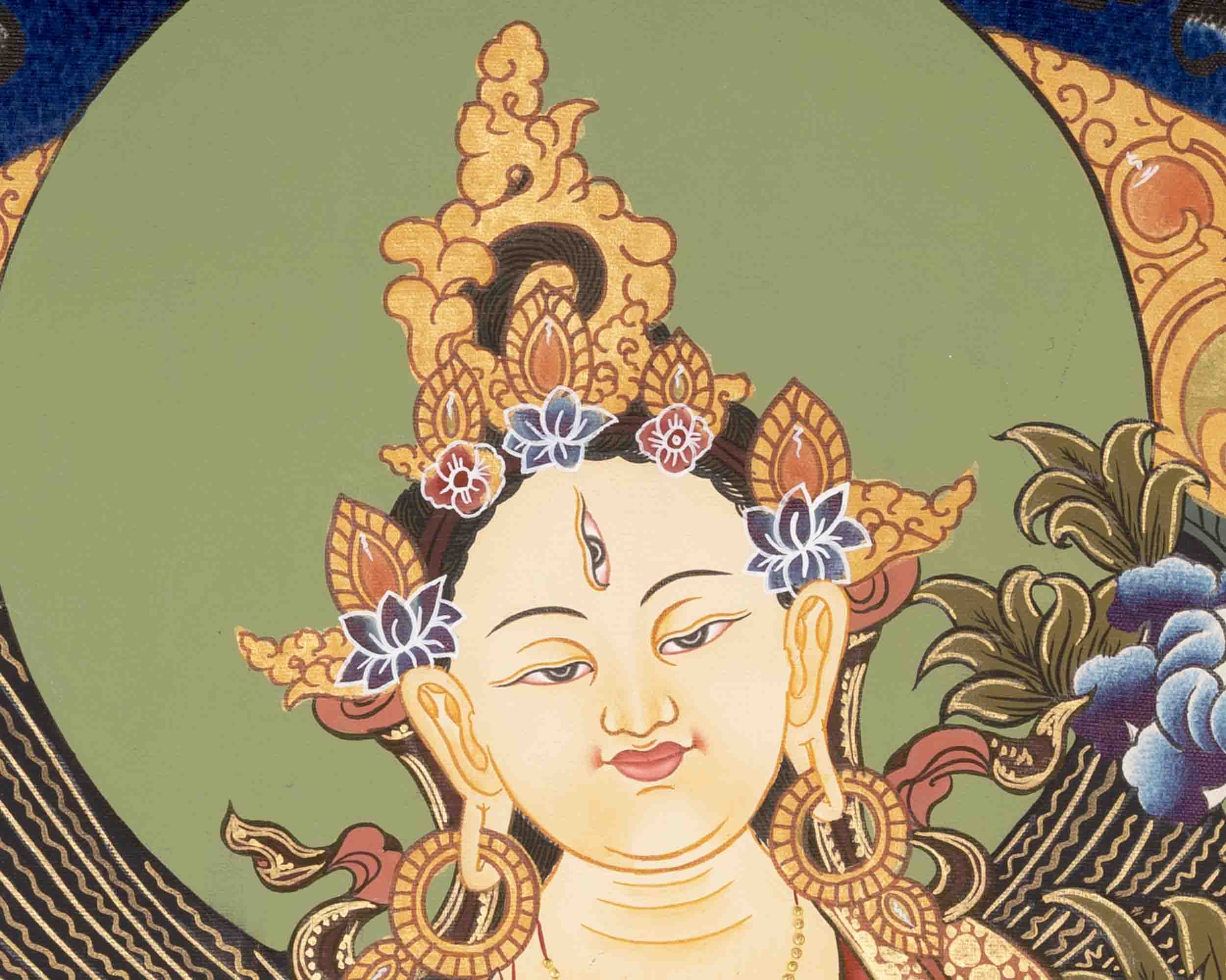 White Tara Thangka | Female Bodhisattva | Religious Buddhist Art