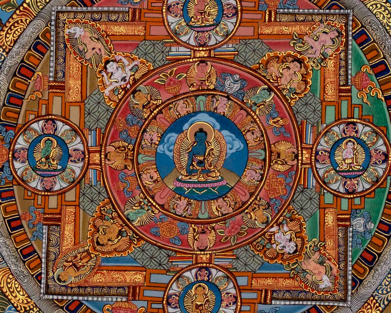 Medicine Buddha Mandala Thangka Painting | Original Hand-painted Tibetan Thangka for Wall Hanging