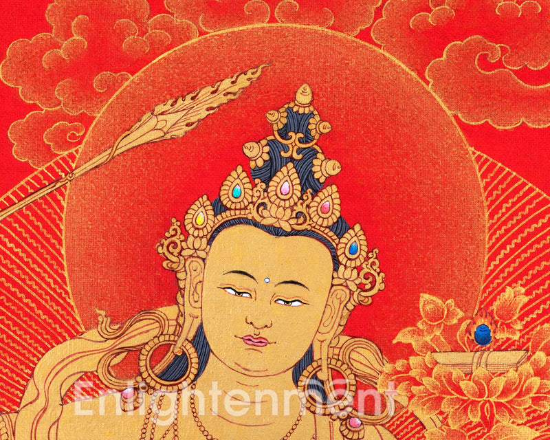 Manjushri, The Buddhist Deity Of Wisdom Thangka | Himalayan Buddhist Sacred Art For Meditation