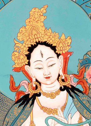 Hand-Painted White Thangka | Buddhist Tara Thangka