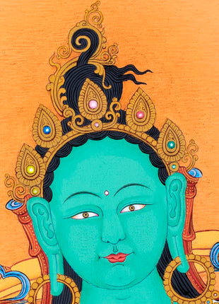 Green Tara Art | Female Buddha Thangka | Bodhisattva