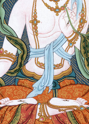 White Tara Thangka | Hand-Painted Drolma Painting | Female Bodhisattva