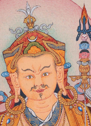 Traditionally Hand-Painted Guru Rinpoche Mantra Thangka | Tibetan Lotus Born Master Art For Prayers