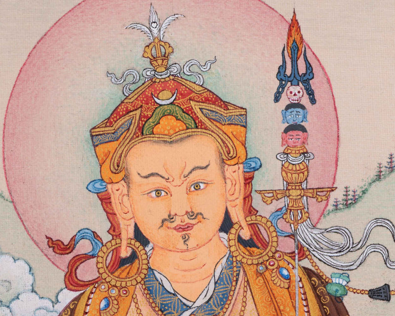 Traditionally Hand-Painted Guru Rinpoche Mantra Thangka | Tibetan Lotus Born Master Art For Prayers