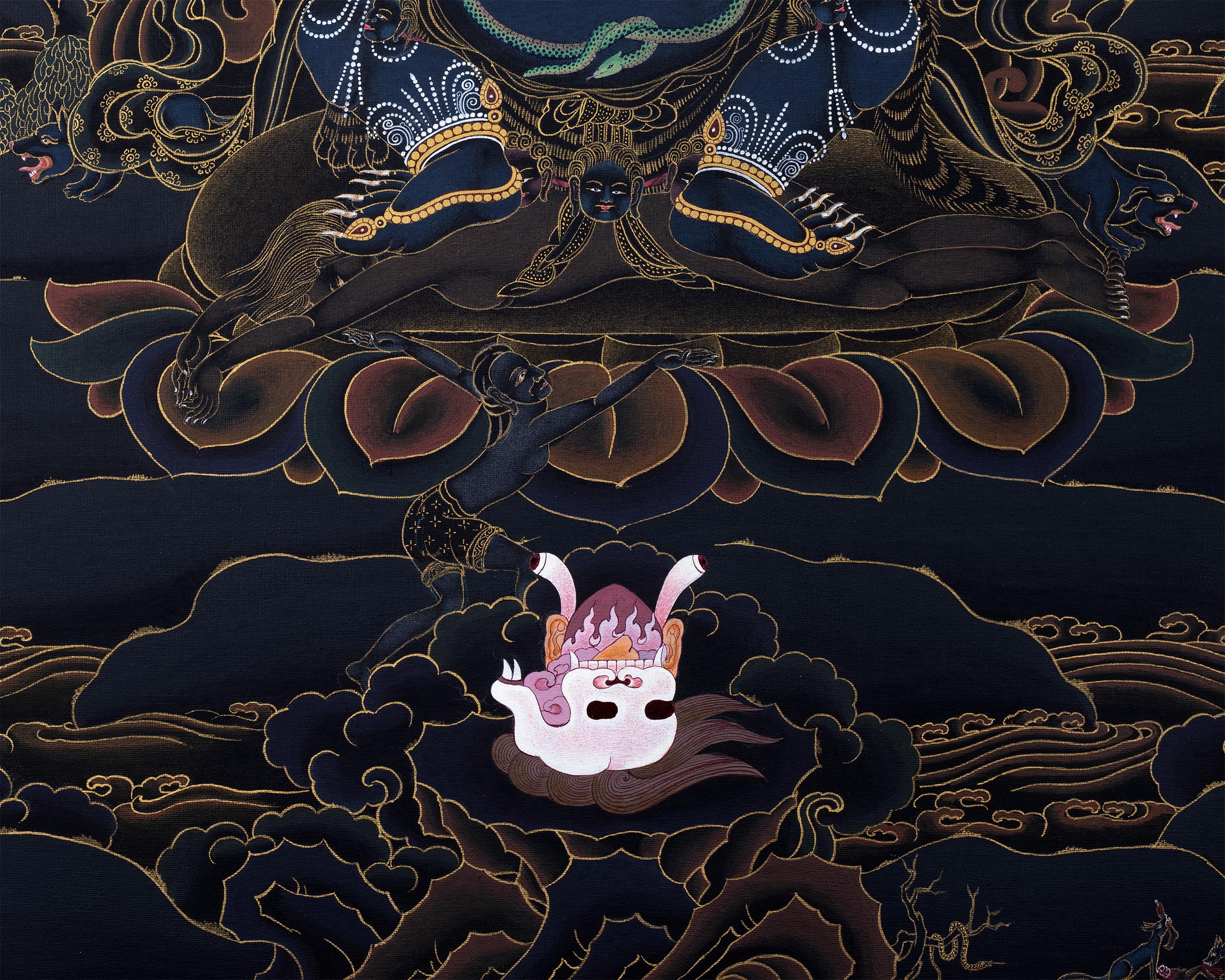 Sakya Mahakala | Black and Gold Thangka | Tibetan Buddhist Art