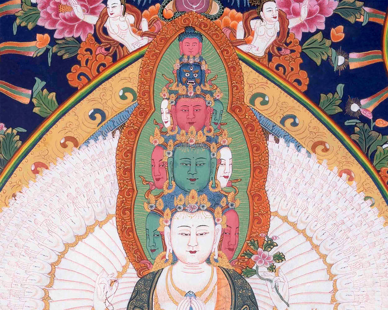 Vintage Avalokiteshvara Thangka | 1000 armed Chengrezig Thangka