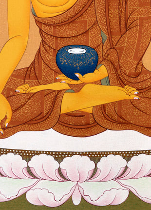 Shakyamuni Buddha, Vajrayana Thangka, Tibetan Thangka in Natural Stone Colors