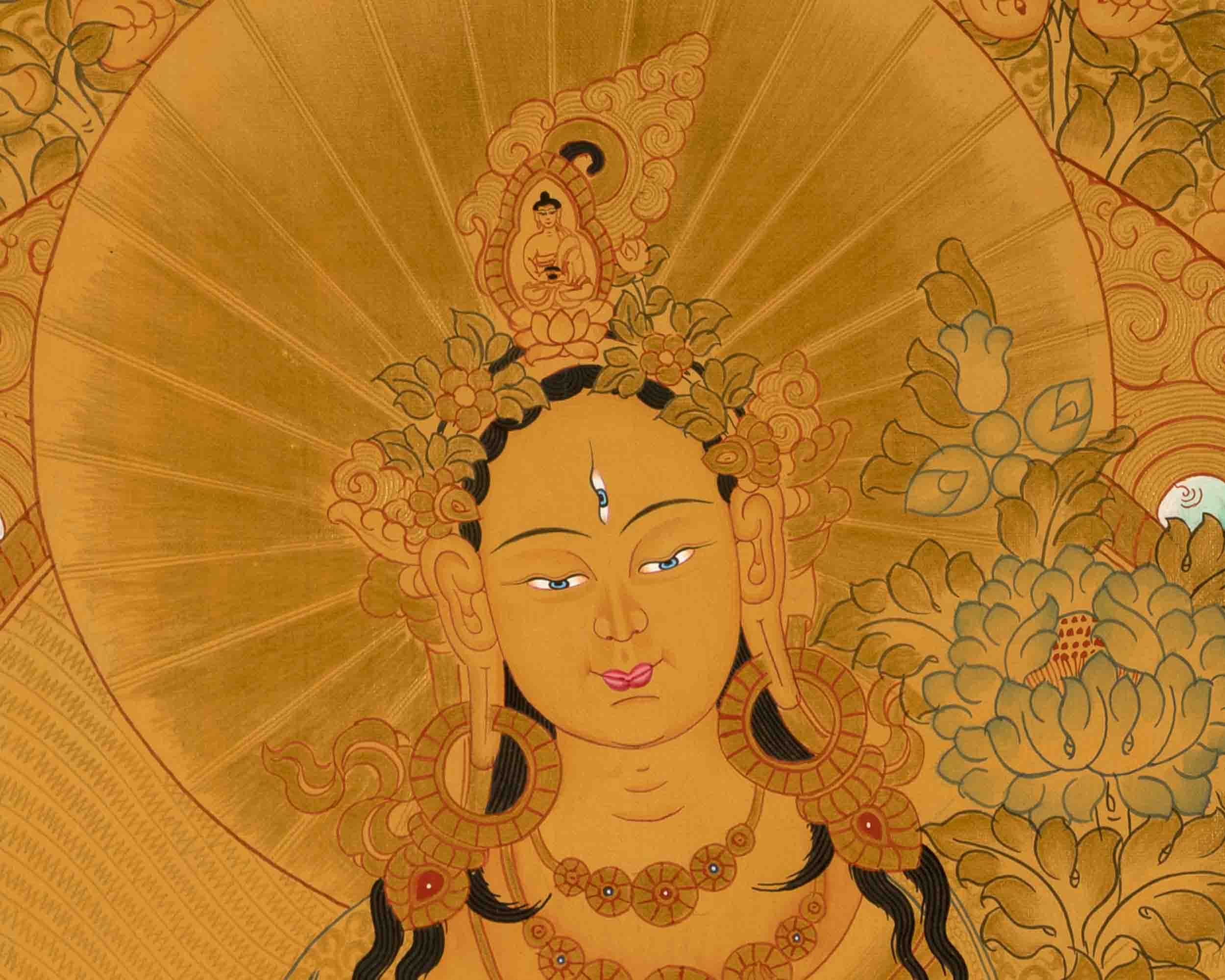 White Tara Thangka Painting | Meditation Canvas Art