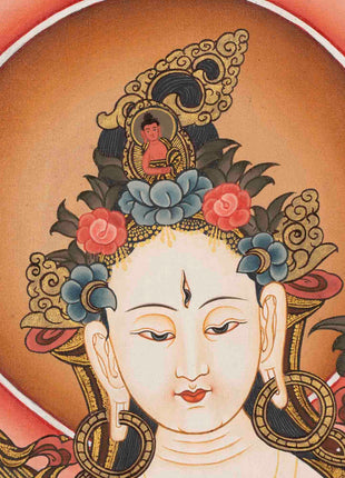 Tibetan White Tara Thangka | Female Bodhisattva Art | Wall Decors
