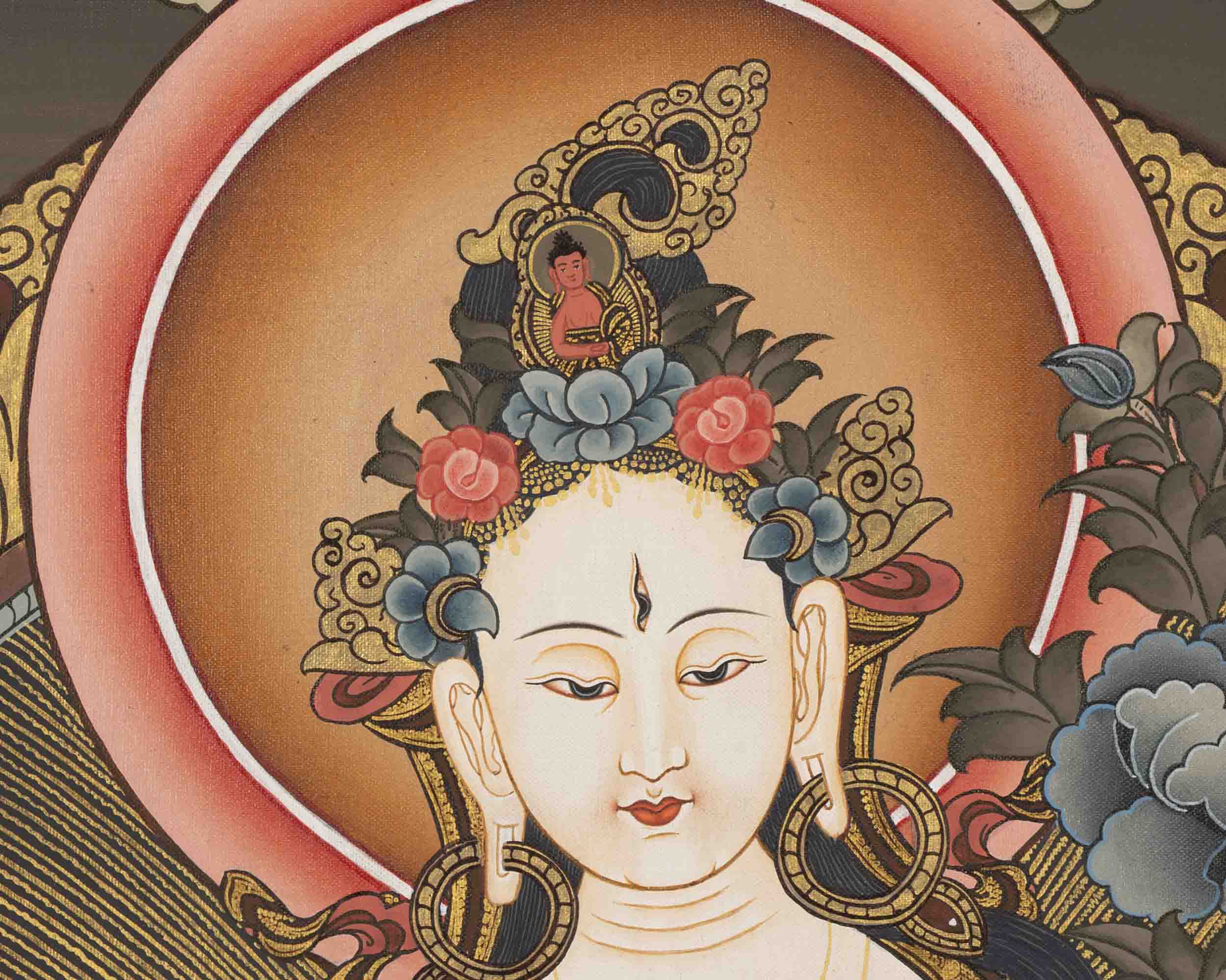 Tibetan White Tara Thangka | Female Bodhisattva Art | Wall Decors