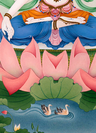 White Tara Thangka | Traditional Tibetan Stone Color White Tara Painting