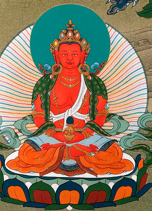 White Tara With Amitayus and Namgyalma Thangka | Long Life Deities | Tibetan Art