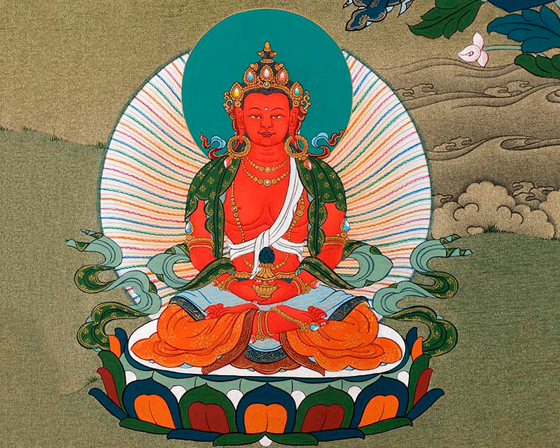 White Tara With Amitayus and Namgyalma Thangka | Long Life Deities | Tibetan Art