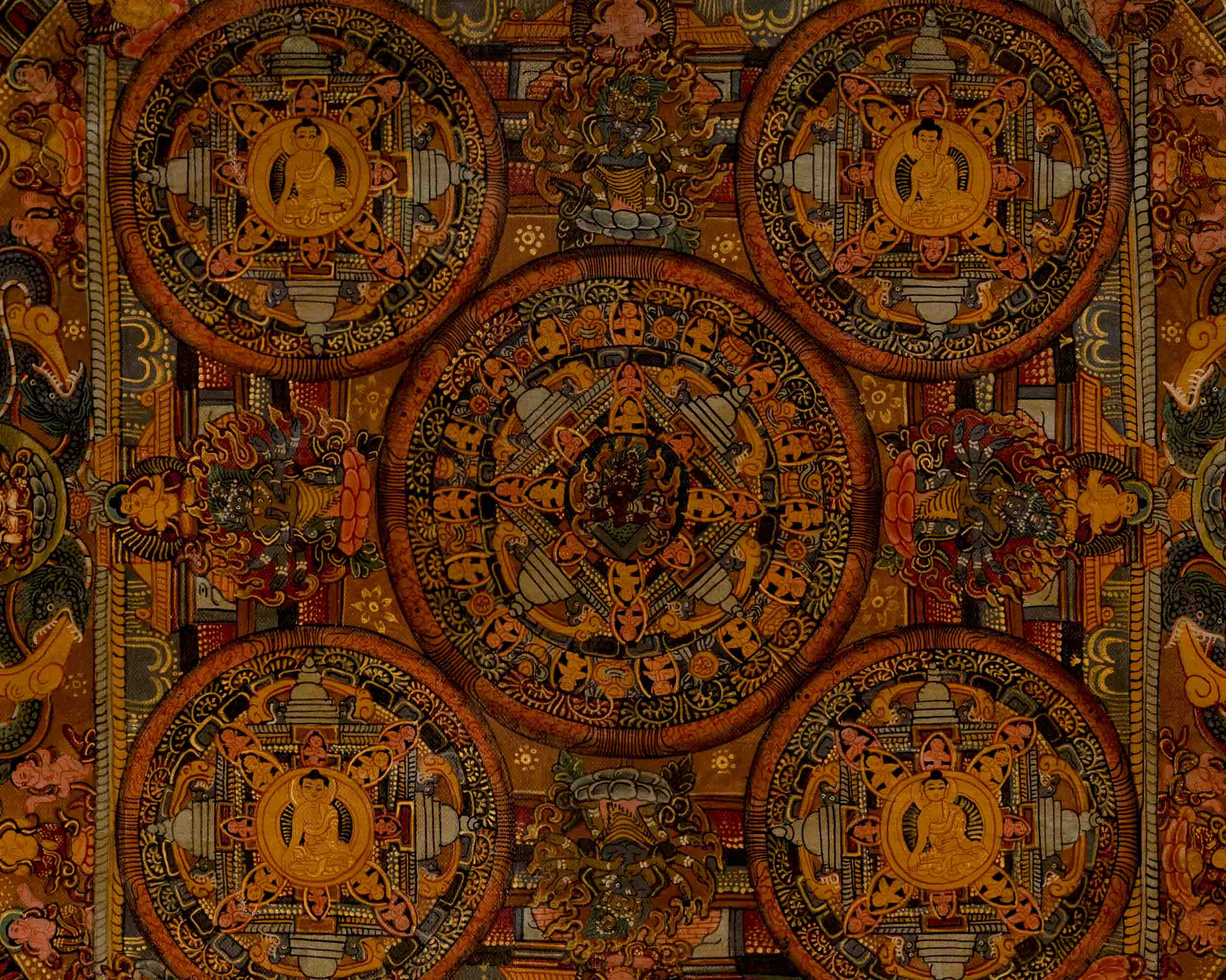 Tibetan Oil Varnished Heruka Mandala | Traditional Thangka