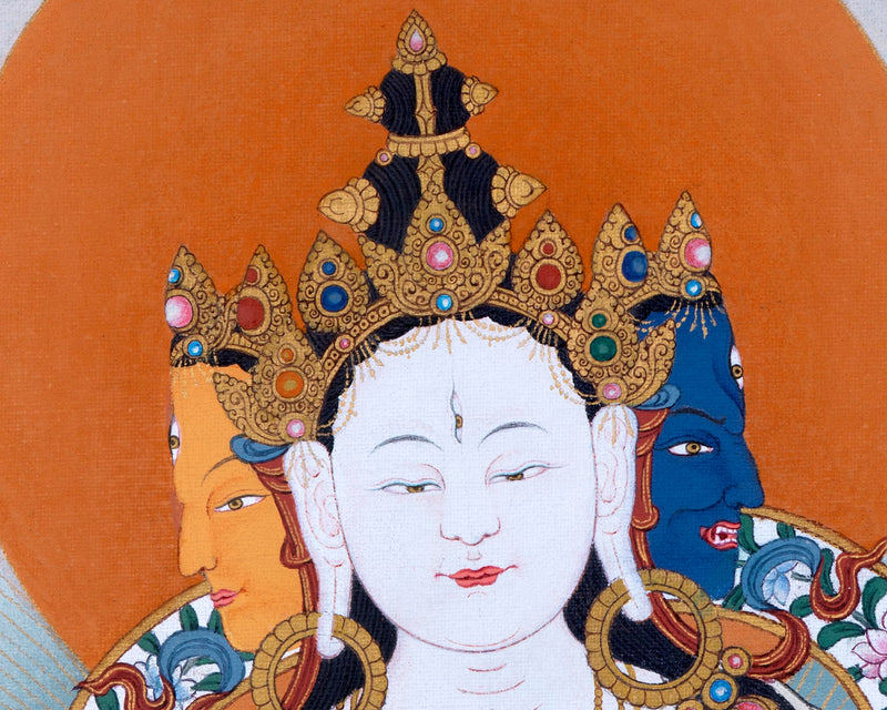 Namgyalma With Amitayus and White Tara Thangka Print | High Quality Giclee Canvas Print
