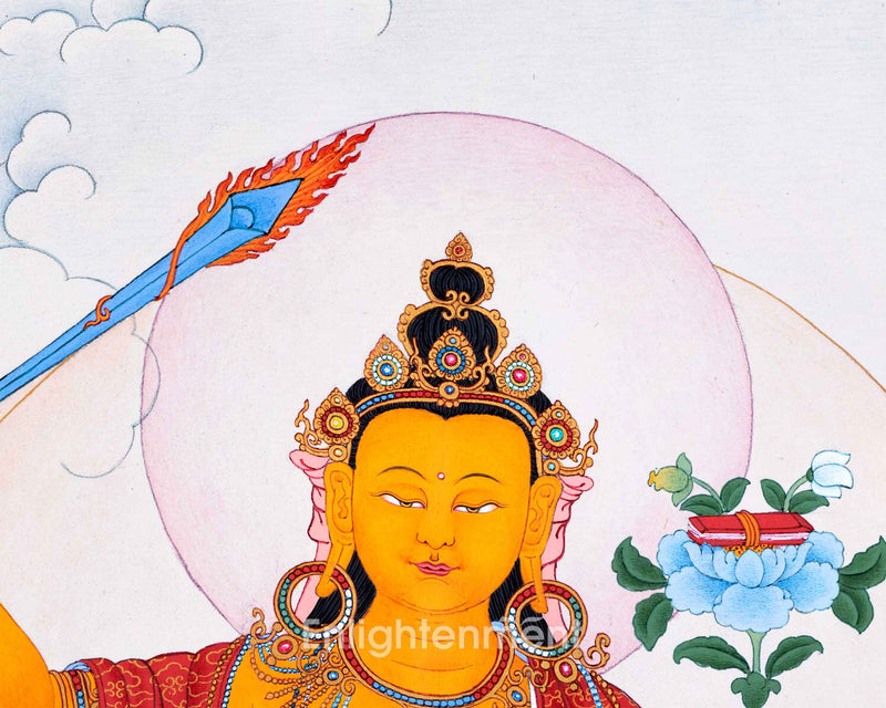 Traditionally Hand-Painted Manjushree Buddha Thangka | The Bodhisattva Of Wisdom Art For Daily Practice