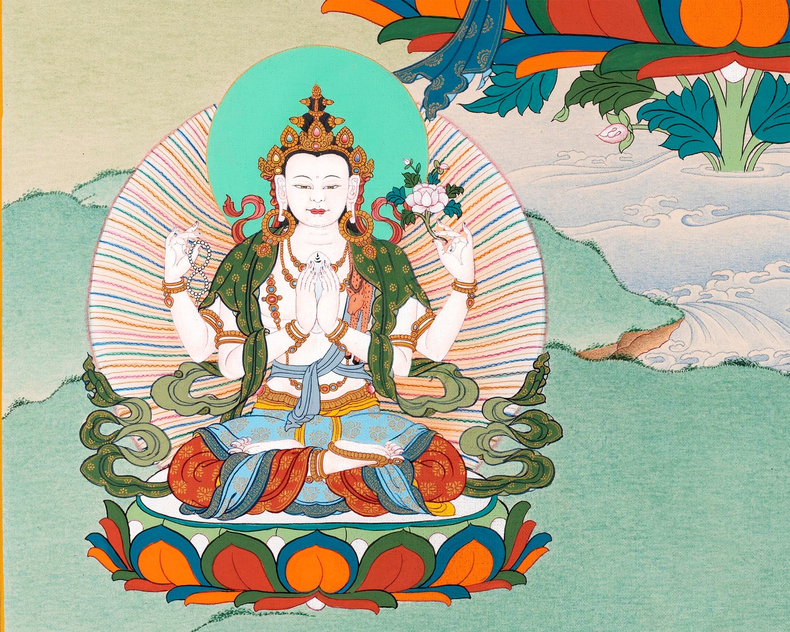 Manjushri With Bodhisattvas | Chenrezig | Vajrapani | Buddhist Deity T