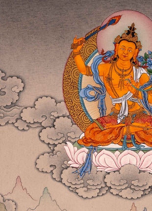 Bodhisattva Thangka | Chenrezig with Vajrapani, Manjushri and Amitabha Buddha