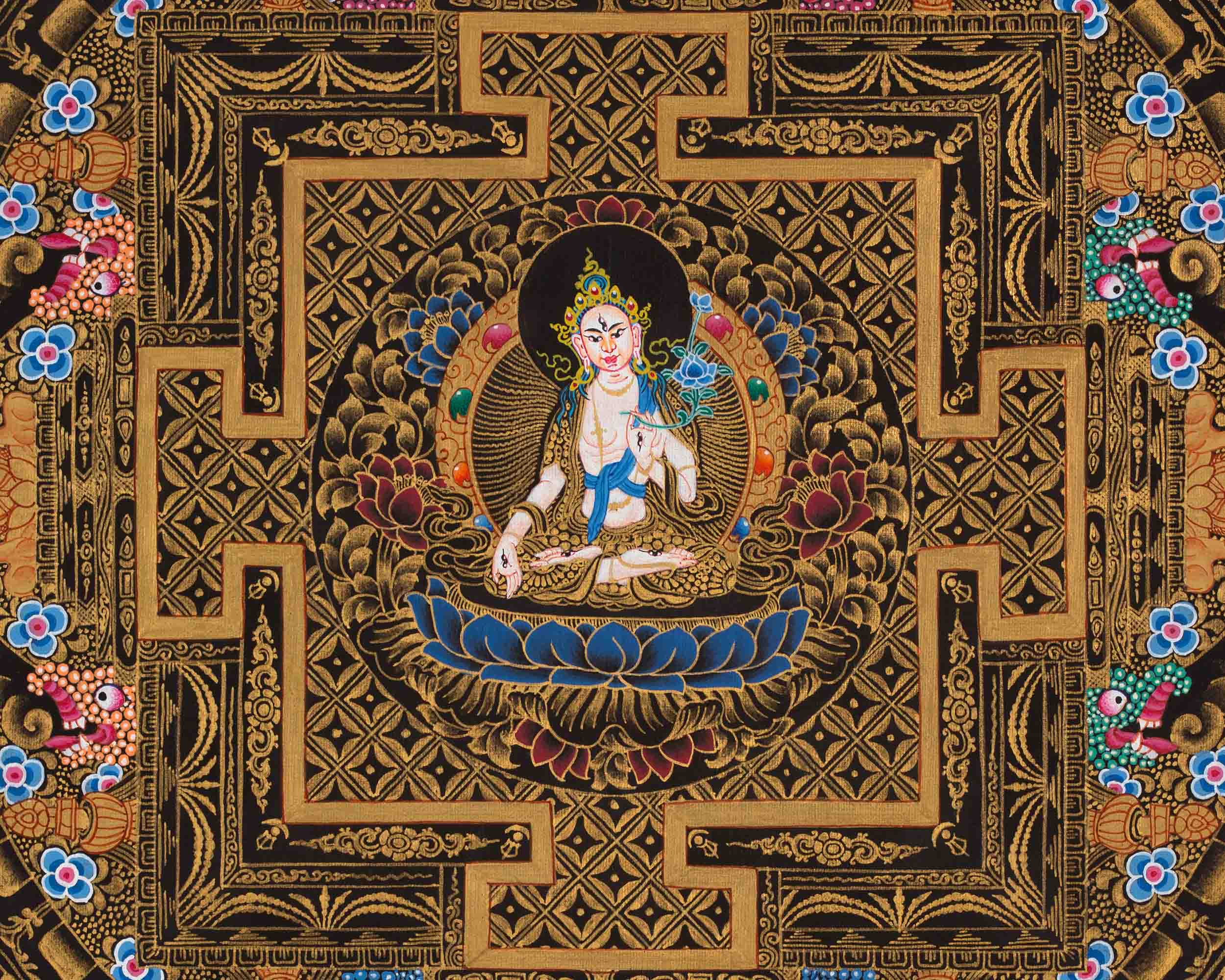 Original Hand Pained White Tara Mandala Thangka