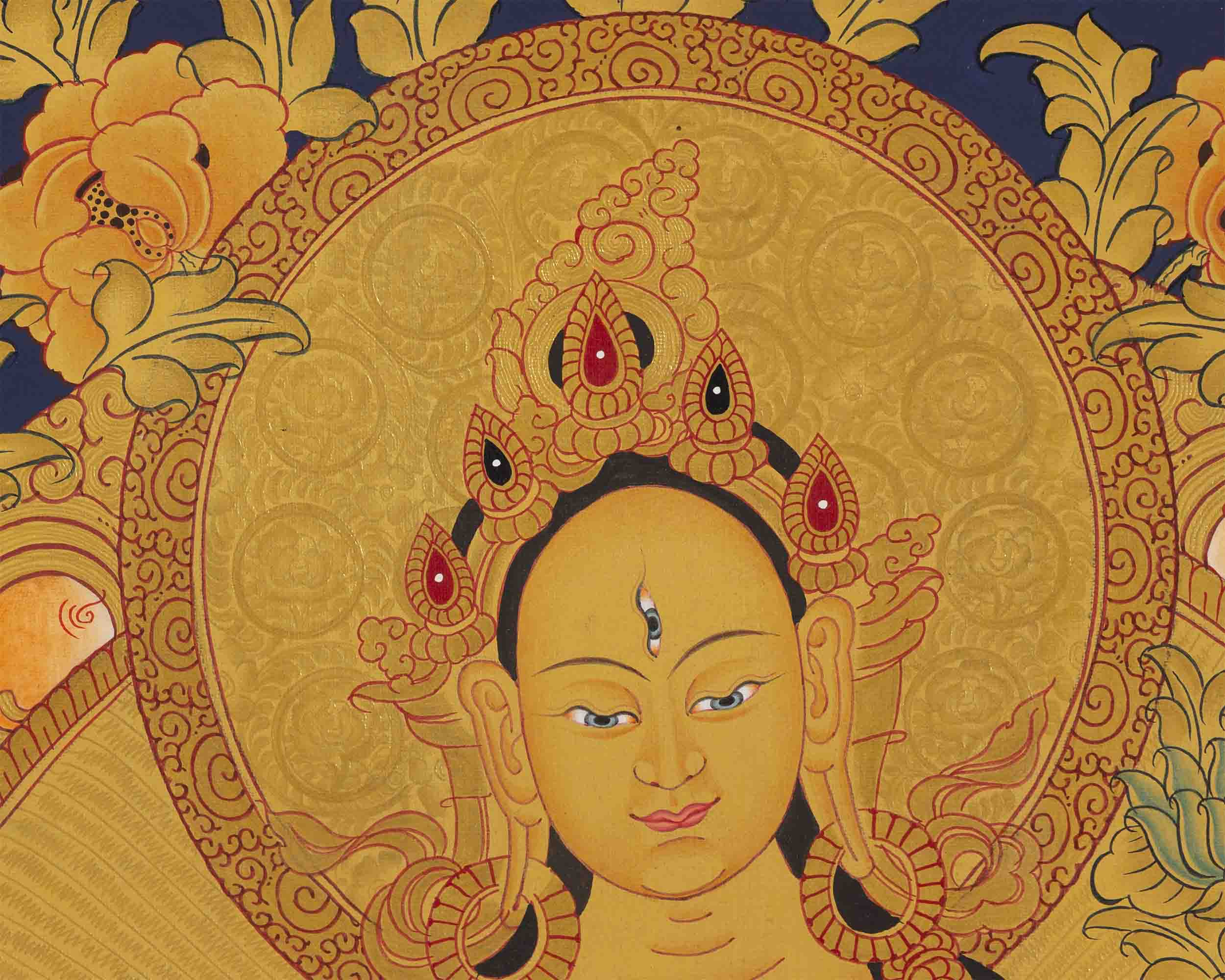 Gold Style White Tara Thangka | Tibetan Painting | Wall Decors
