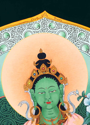 Green Tara Mother Thangka | Traditional Female Buddha Art