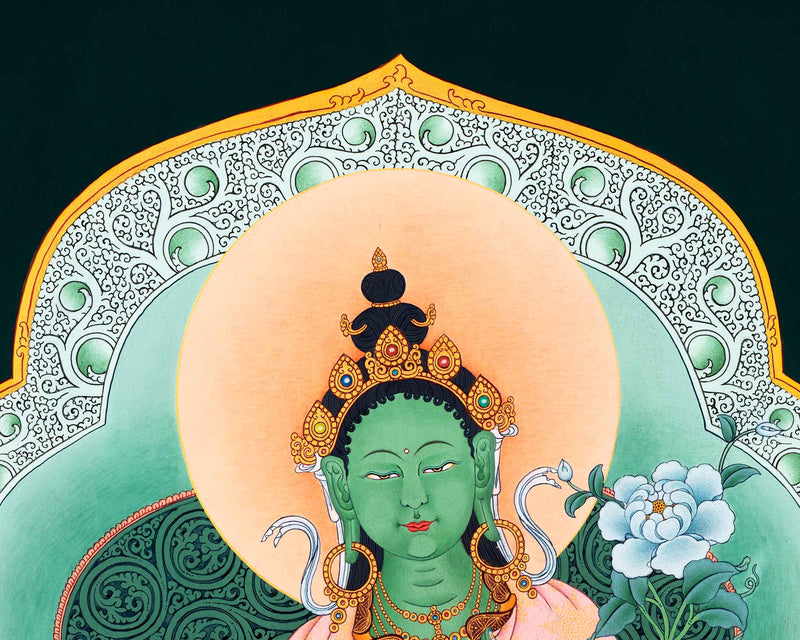 Green Tara Mother Thangka | Traditional Female Buddha Art