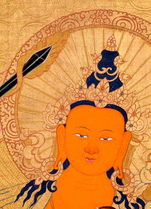 Gold Manjushree Thangka | Hand Painted Bodhisattva Art