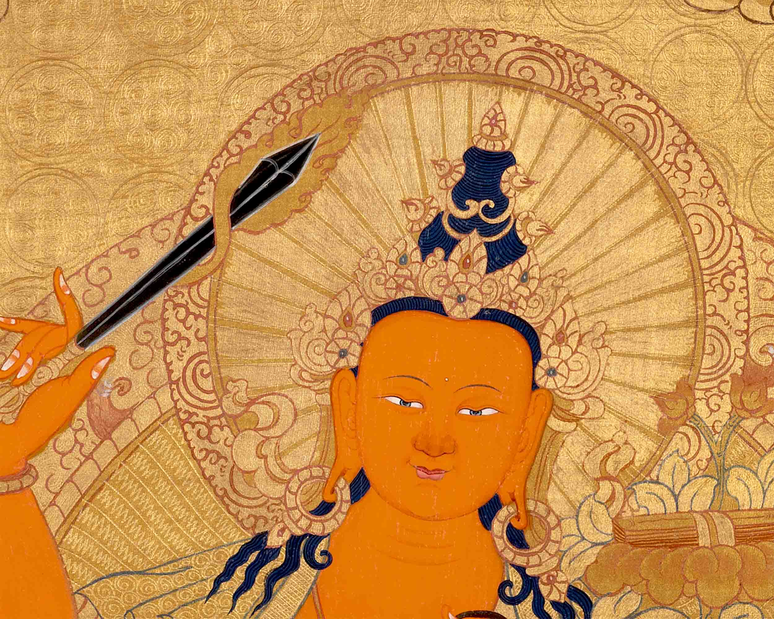 Gold Manjushree Thangka | Hand Painted Bodhisattva Art