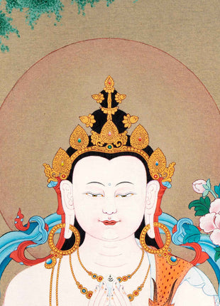Small Avalokiteshvara Thangka | Traditionally Hand Painted 24K Gold Buddhist Painting