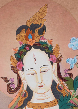 White Tara Thangka | Religious Buddhist Artwork | Wall Hanging Decoration