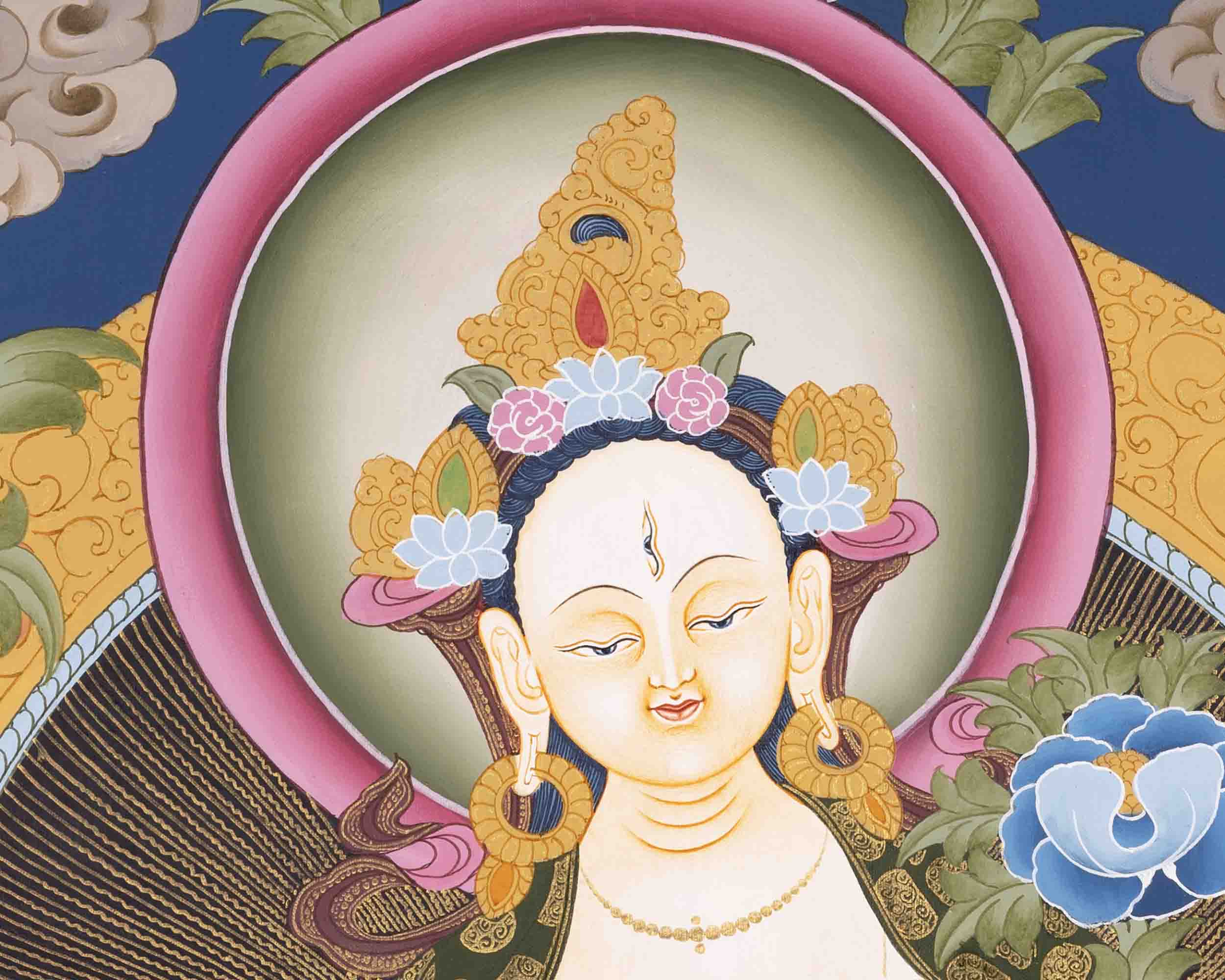 White Tara Thangka | Female Bodhisattva | Wall Hanging Decors