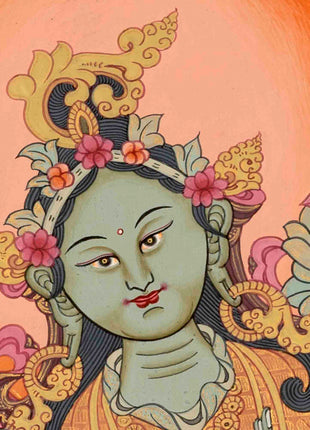 Green Tara Thangka Painting | Buddhist Gifts | Wall Decors