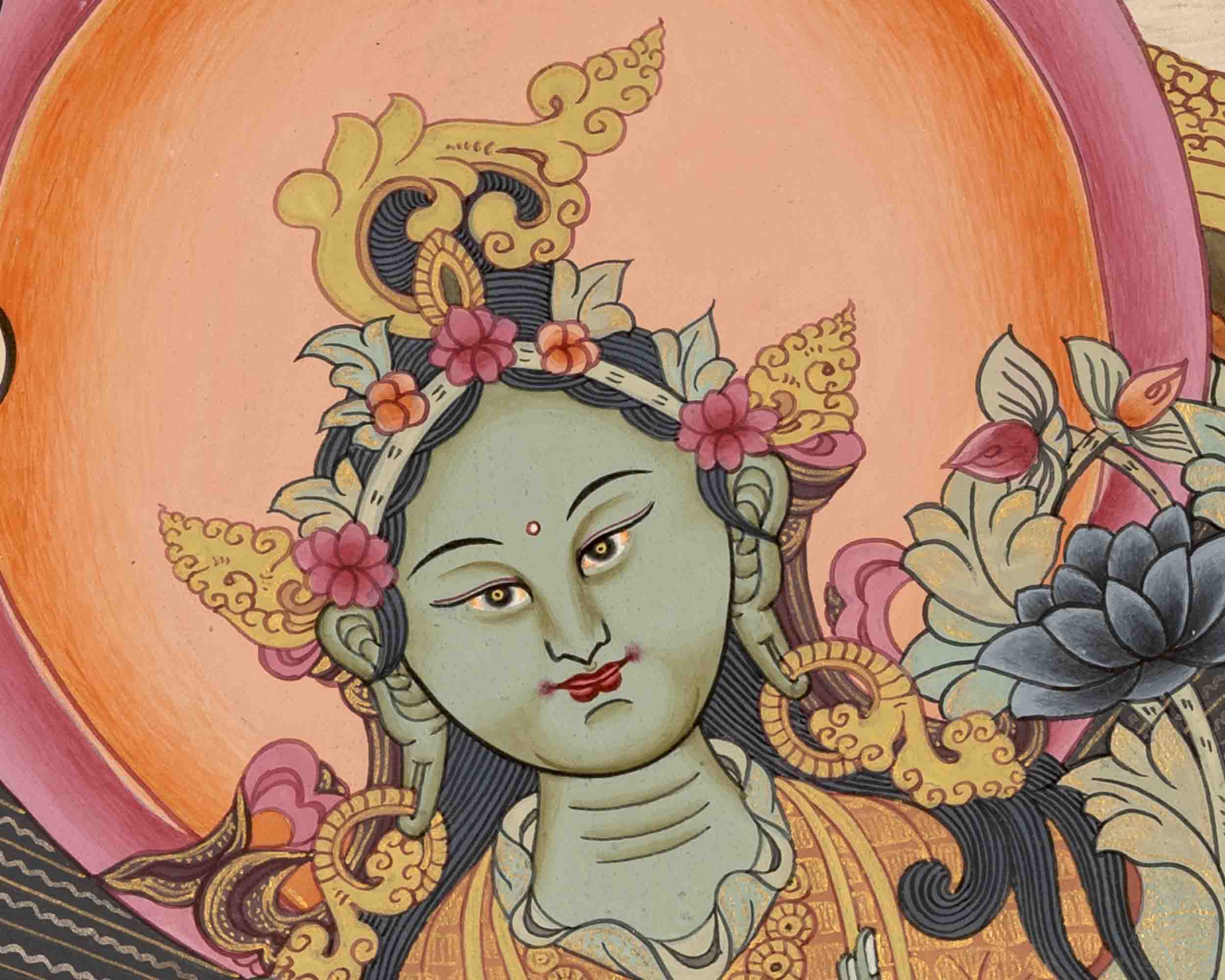 Green Tara Thangka Painting | Buddhist Gifts | Wall Decors