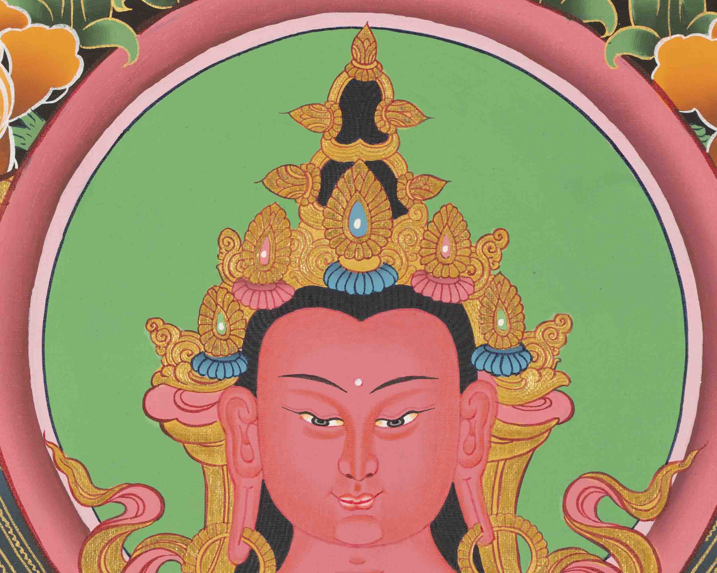 Red Amitayus Buddha | Buddhist Traditional Thangka | Gift For Buddhist