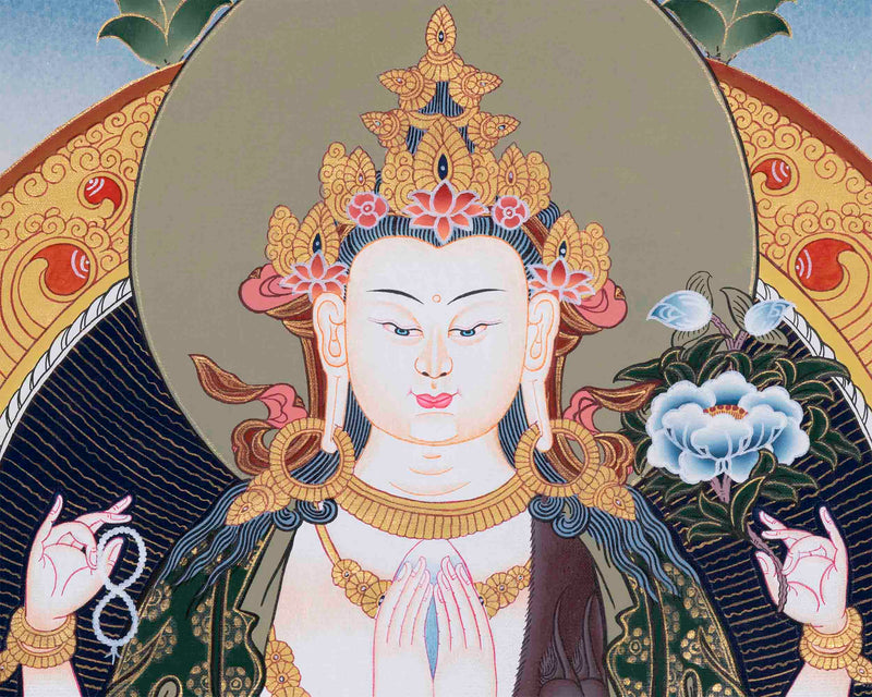 Traditionally Hand-Painted Chenresig Thangka | Best Quality Tibetan Thangka Art