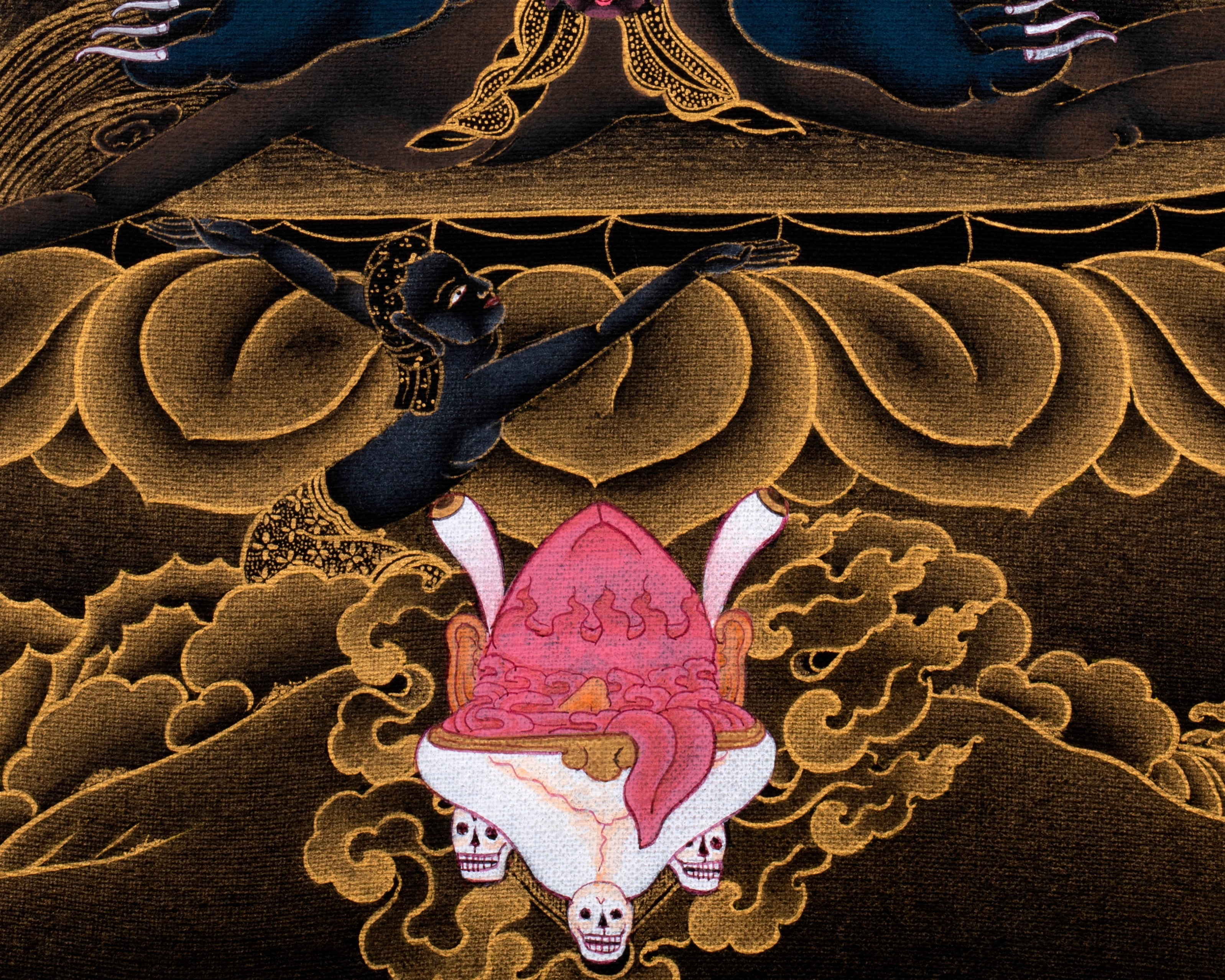 Sakya Mahakala Thangka | Hand painted Tibetan Black And Gold Thangka