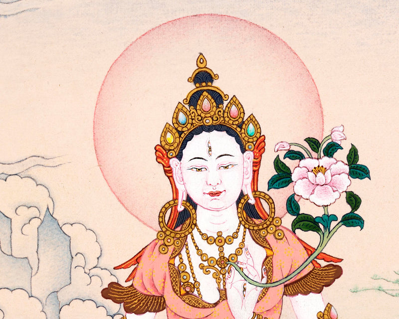 Mini White Tara Thangka | Traditional Tibetan Art