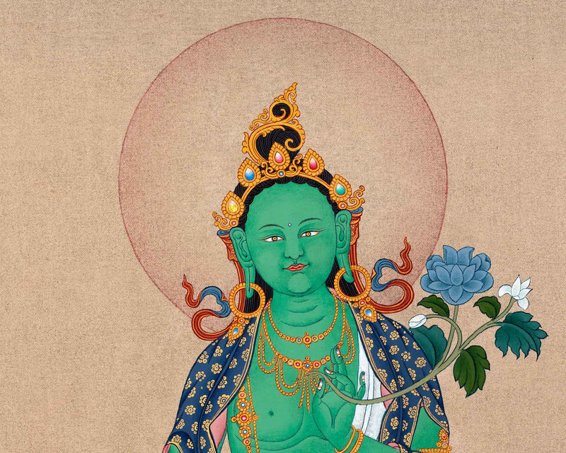 Green Tara Thangka Painting | Traditional Tibetan Art