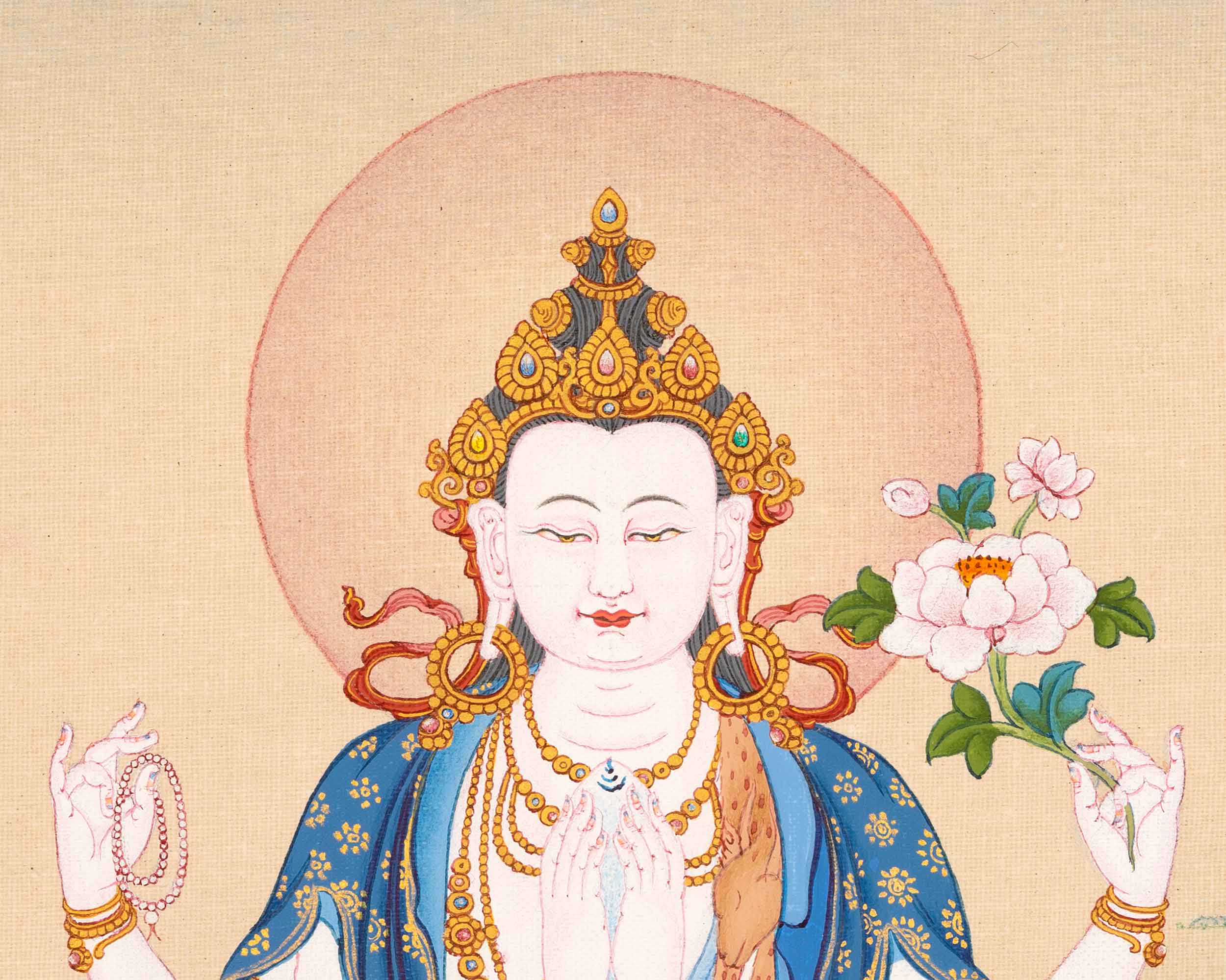 Chenrezig Buddha Thangka Art | Hand-Painted Buddhist Deity Painting