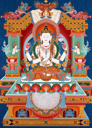 Chenrezig Thangka Print  | Buddhist Art Prints | Traditional Art of Avalokiteshvara