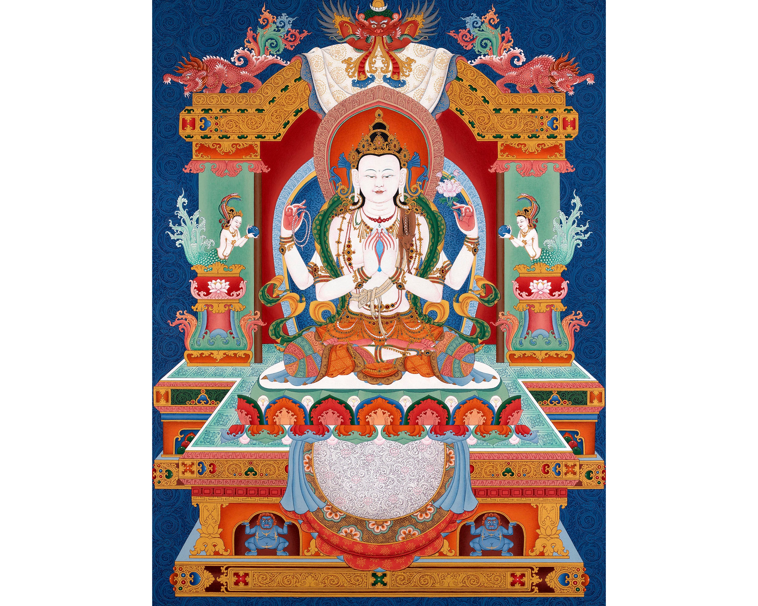 Chenrezig Thangka Print  | Buddhist Art Prints | Traditional Art of Avalokiteshvara
