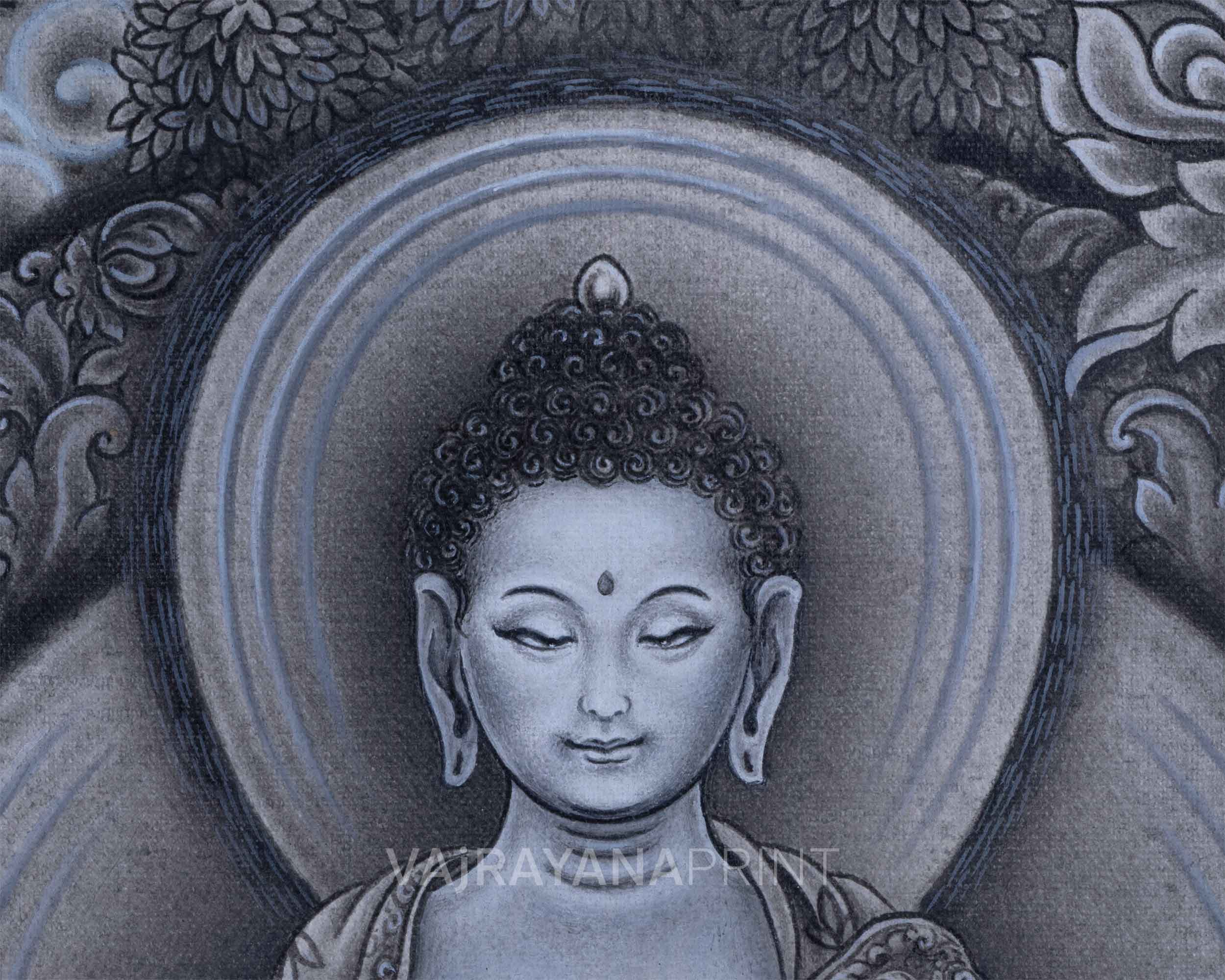 Traditional Siddhartha Gautama Drawing On Canvas | Nepali Pauba Painting Print Of Historical Buddha
