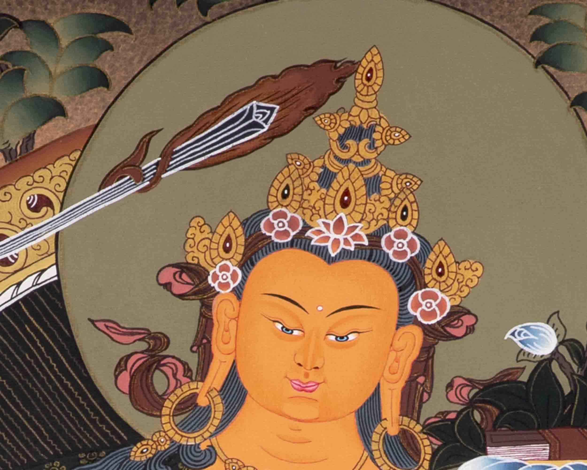 Manjushree With Purple Flower Brocade | Mindfulness Meditation Object